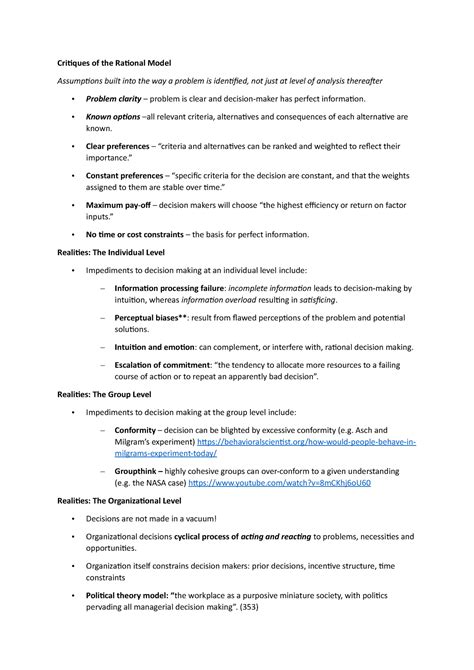 Critiques of the Rational Model - Critiques of the Rational Model ...