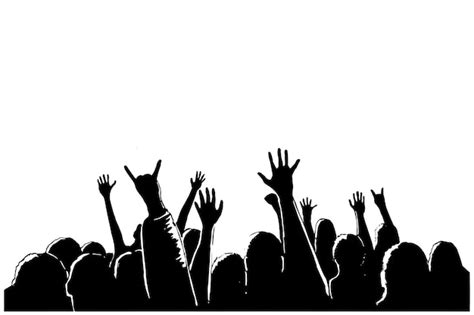 Concert Crowd Hands Black And White Clipart