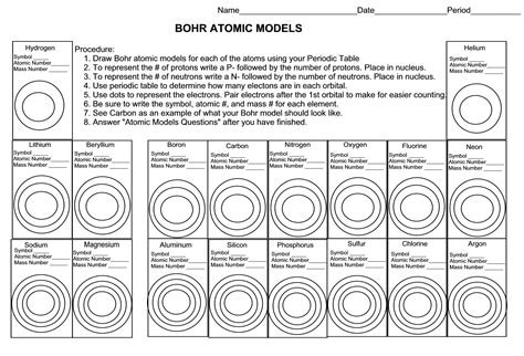 Bohr Model Worksheet With Answers