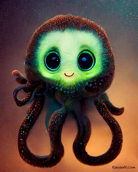 Adorable Bioluminance Smiling Octopus Creature - Kawaii AI