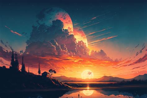 Premium AI Image | Sky sunset Landscape wallpaper illustration art