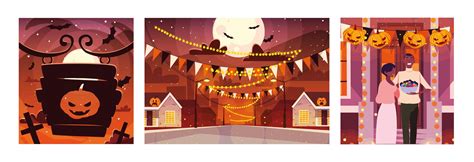 set of cards with halloween scenes 4416445 Vector Art at Vecteezy