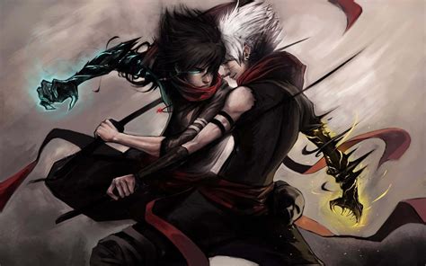 Download Two Anime Characters Fighting With Swords | Wallpapers.com