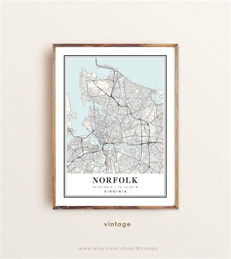 Norfolk Virginia Map, Norfolk VA Map, Norfolk City Map, Norfolk Print, Norfolk Poster, Norfolk ...