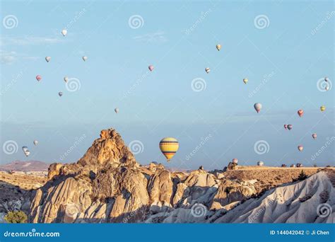 Hot Air Balloon in Sky in Goreme Cappadocia Stock Photo - Image of ...