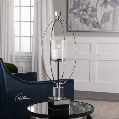 NEW MODERN 27" CANDLE HOLDER STICK RICH CRYSTAL & METAL SEEDED GLASS GLOBE - Candle Holders ...