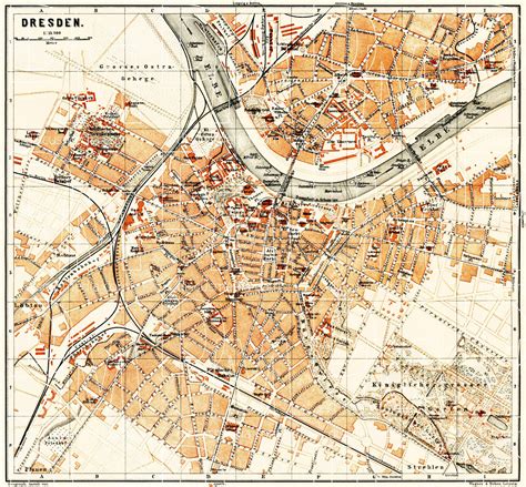 Old map of Dresden in 1887. Buy vintage map replica poster print or download picture