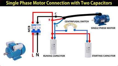 Single Phase Motor Connection with Two Capacitors | capacitor start ...