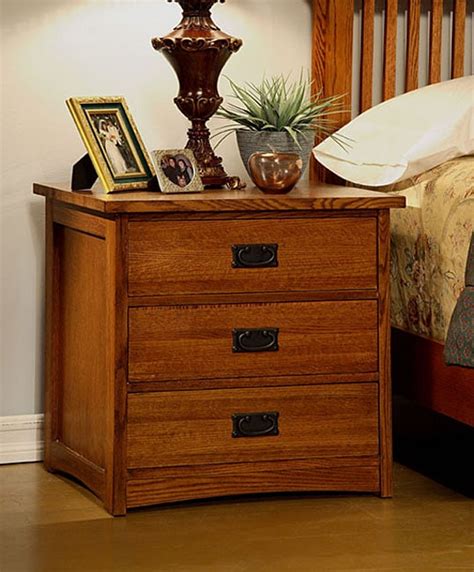 Mission Solid Oak 3 Drawer Nightstand - 10872121 - Overstock.com ...