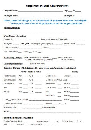 30+ SAMPLE Payroll Change Forms in PDF | MS Word