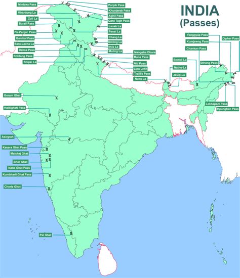 Mountain Passes in India - Map