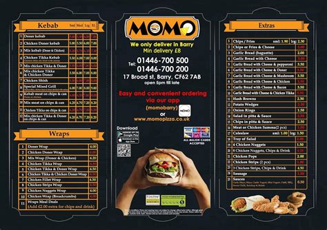 Menu at Momo pizza pizzeria, Barry