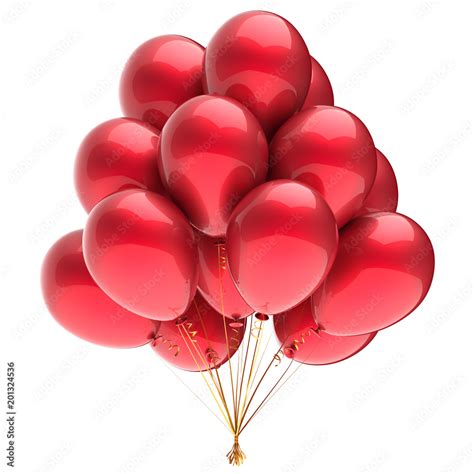 3d illustration of red party balloons happy birthday decoration glossy. Holiday anniversary ...