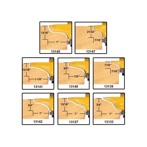 Edging :: Table Edge :: 8 Bit Table Edge Router Bit Set - 1/2" Shank - Yonico 13829