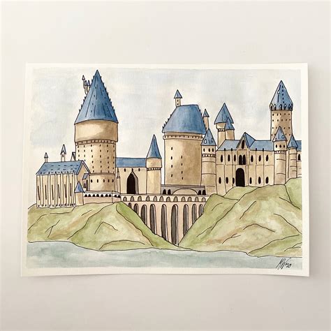 Hogwarts Castle Watercolor, Harry Potter Watercolor, Hogwarts Art ...