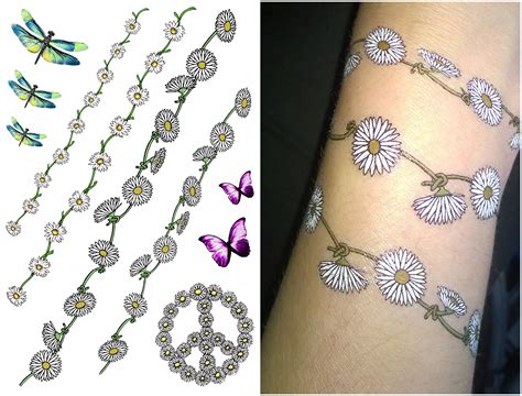 Funky Festival Flower Tattoos, Daisy Chain, Butterfly, Dragonfly Fancy Dress Temporary Tattoos ...