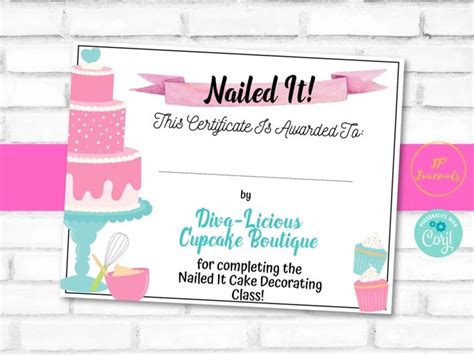 Nailed It Baking Party Certificate Template - Edit & Print - Printable | Certificate templates ...