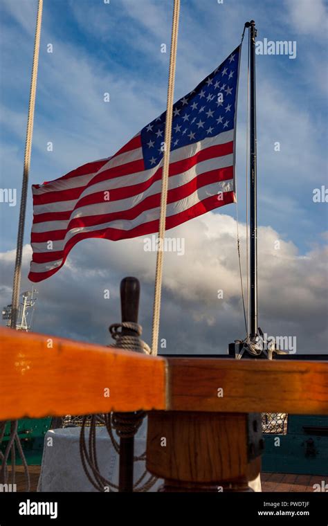 American flag flying from the stern rail of USS Constituion - Old ...