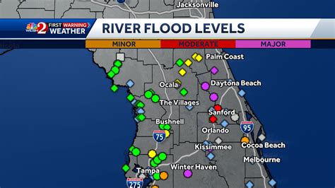 The map shows the flood levels of rivers in central Florida - Florida News