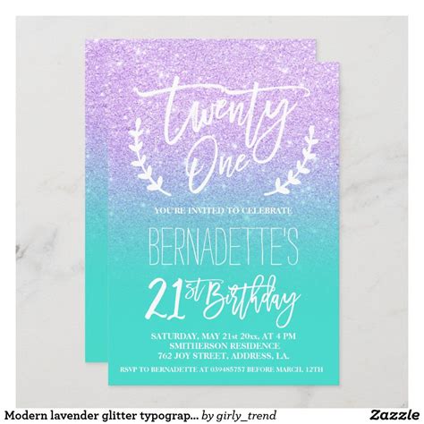 Modern lavender glitter typography 21st Birthday Invitation | Zazzle.com in 2021 | 30th birthday ...