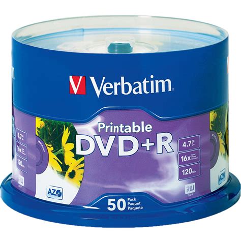 Verbatim DVD+R White Inkjet Printable Recordable Disc 95136 B&H