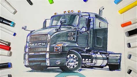 Drawing MACK Anthem Semi-Truck - YouTube