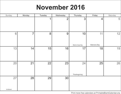 November 2016 Printable Blank Calendar - Printable Blank Calendar.org