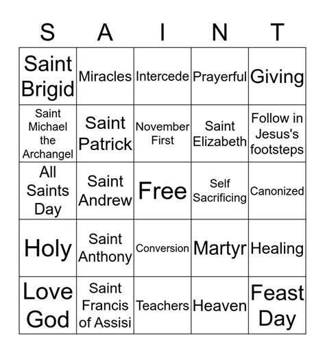 All Saints Day Bingo Card