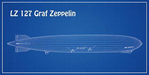 LZ 127 Graf Zeppelin - Airship Blueprint. Drawing Plans - Blue Drawing by StockPhotosArt Com ...