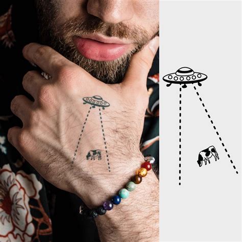 Alien Spaceship and Cow | Semi-Permanent Tattoo - Not a Tattoo