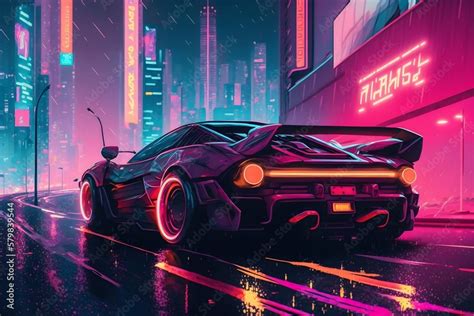 Illustrazione Stock Epic Race Car racing through a cyberpunk city ...