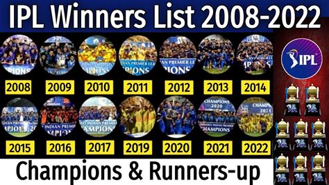 IPL Winners & Runners-up List 2008 To 2022 | Indian Premier League (IPL ...