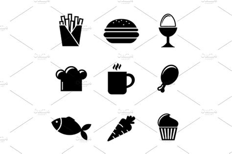 Black and white food icons | Pre-Designed Illustrator Graphics ...