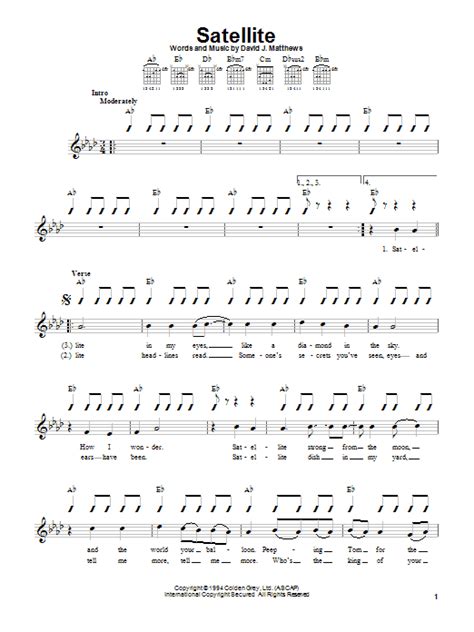 Dave Matthews Band "Satellite" Sheet Music Notes | Download Printable ...