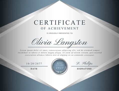 Copy of Soft Blue Metallic Silver Certificate Award | PosterMyWall