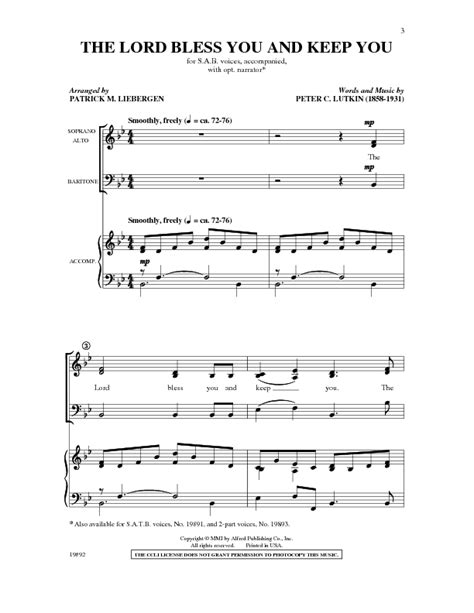 Lord Bless You and Keep You Sheet Music by Peter C Lutkin (SKU: 19892) - Stanton's Sheet Music