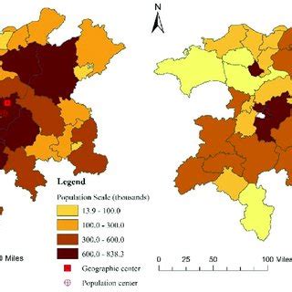 Spatial distribution of county population size and density. | Download ...