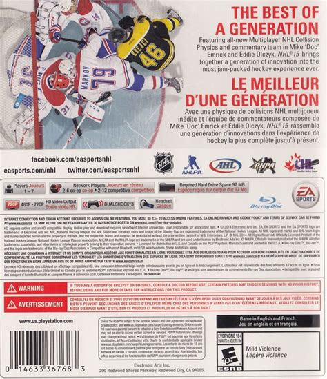 NHL 15 (2014) box cover art - MobyGames