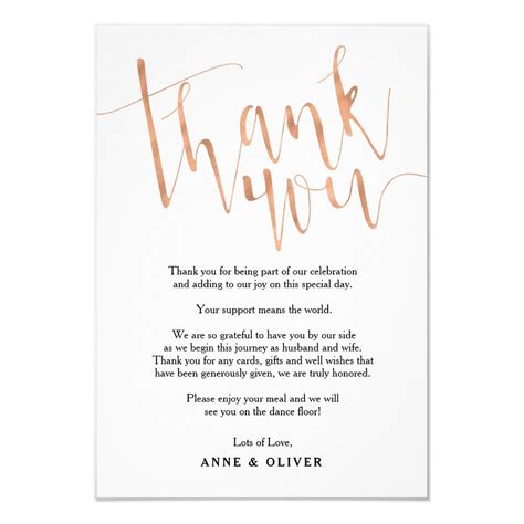 Rose Gold Thank You Card Wedding | Zazzle | Thank you card wording ...