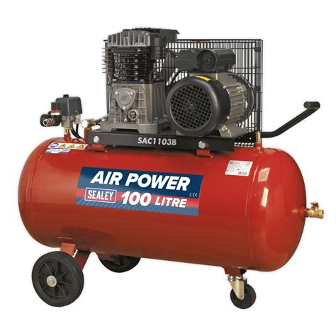 Air Compressor 100L Belt Drive 3hp with Cast Cylinders & Wheels - Huttie