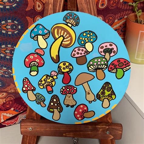 mushroom circular painting - Depop