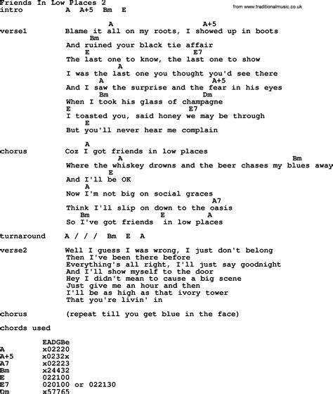 Friends In Low Places 2, by Garth Brooks - lyrics and chords | Lyrics and chords, Guitar songs ...