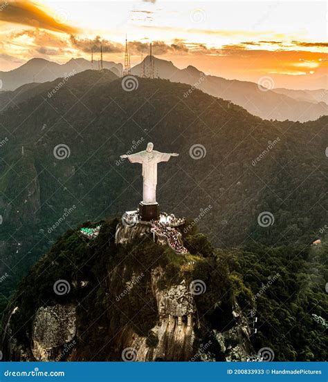 Cristo Redentor Statue in Rio De Janeiro Aerial Shot during a ...