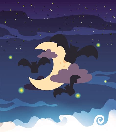 Premium Vector | Bats flying in scene of halloween