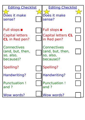 Editing Checklist | Teaching Resources