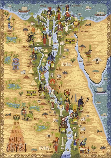 Illustrated Map, Gods and Goddesses of Ancient Egypt, A3 Art Print ...