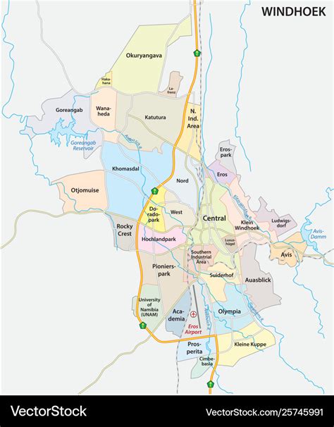 Roads and administrative map windhoek namibia Vector Image