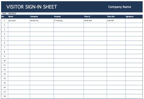 Visitor Log Template Excel