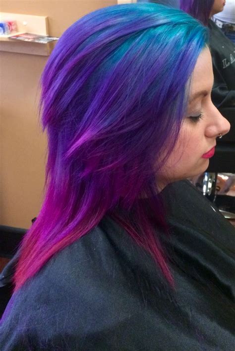 Teal, purple and pink colour melt. | Hair color pink, Purple hair, Pink hair