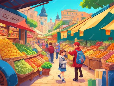 Premium AI Image | Traditional Market cartoon illustration